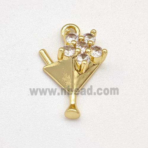 Martini Charms Copper Pendant Pave Zirconia Drink Gold Plated