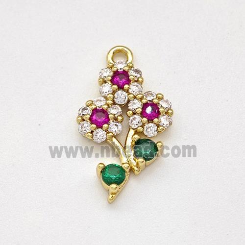 Copper Flower Pendant Micro Pave Zirconia Gold Plated