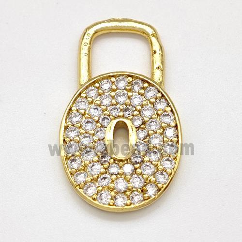 Padlock Charms Copper Pendant Pave Zirconia Gold Plated