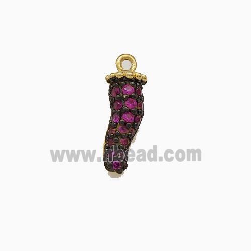 Copper Chili Pendant Micro Pave Zirconia Pepper Gold Plated