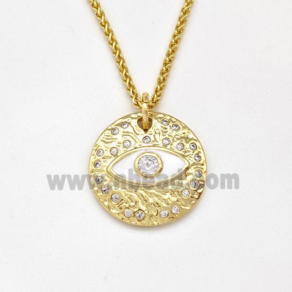 Copper Evil Eye Necklace Pave Zirconia White Enamel Gold Plated