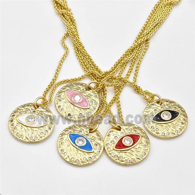 Copper Evil Eye Necklace Pave Zirconia Enamel Gold Plated Mixed