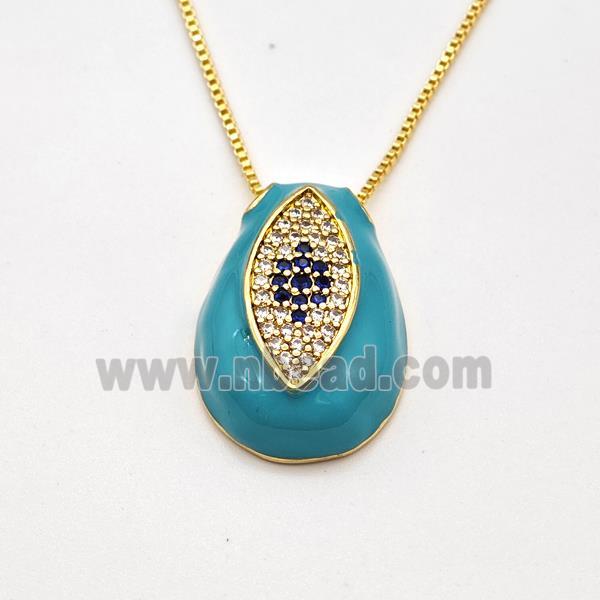 Copper Evil Eye Necklace Pave Zirconia Teal Enamel Gold Plated