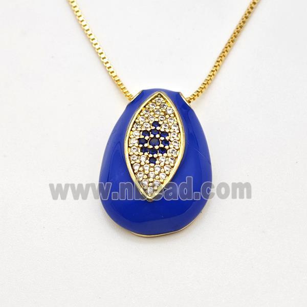 Copper Evil Eye Necklace Pave Zirconia Blue Enamel Gold Plated