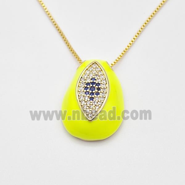 Copper Evil Eye Necklace Pave Zirconia Yellow Enamel Gold Plated