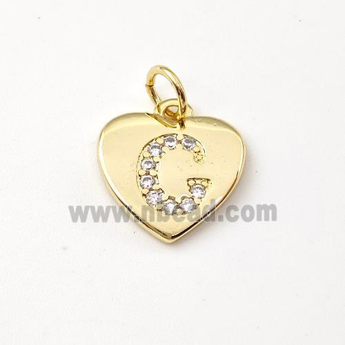 Copper Heart Pendant Pave Zirconia Letter-C Gold Plated