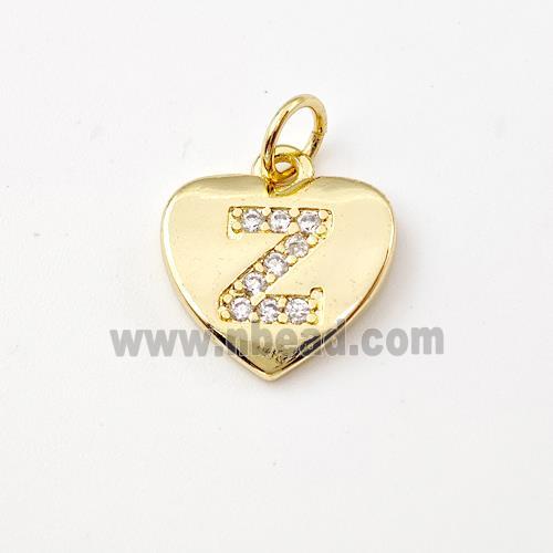 Copper Heart Pendant Pave Zirconia Letter-Z Gold Plated