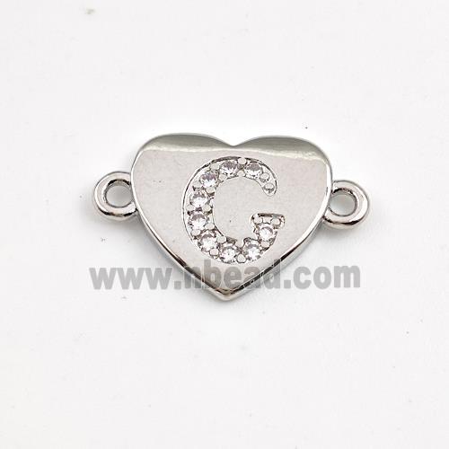 Copper Heart Connector Pave Zirconia Letter-C Platinum Plated