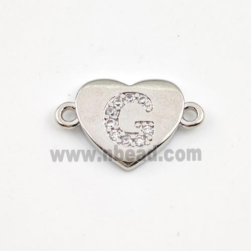 Copper Heart Connector Pave Zirconia Letter-G Platinum Plated