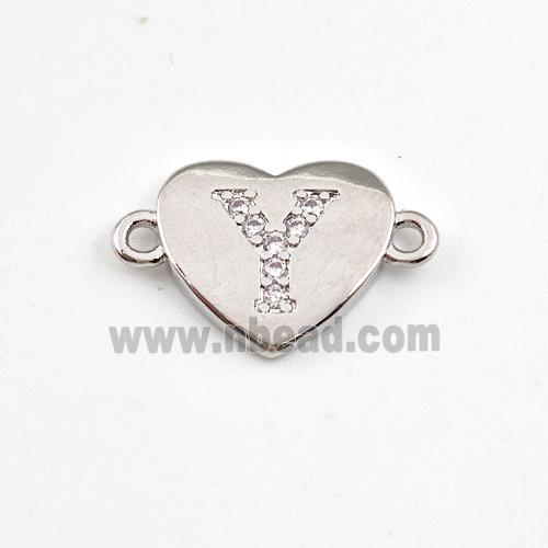 Copper Heart Connector Pave Zirconia Letter-Y Platinum Plated