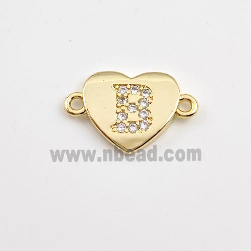 Copper Heart Connector Pave Zirconia Letter-B Gold Plated