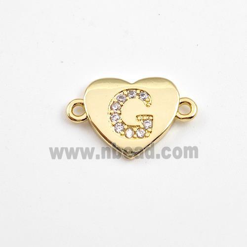 Copper Heart Connector Pave Zirconia Letter-G Gold Plated