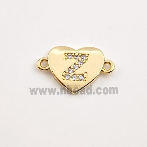 Copper Heart Connector Pave Zirconia Letter-Z Gold Plated