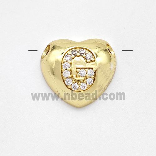 Copper Heart Pendant Pave Zirconia Letter-G Large Hole Gold Plated