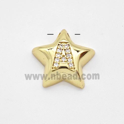 Copper Star Pendant Pave Zirconia Letter-A Large Hole Gold Plated