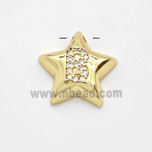 Copper Star Pendant Pave Zirconia Letter-B Large Hole Gold Plated