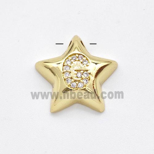 Copper Star Pendant Pave Zirconia Letter-G Large Hole Gold Plated