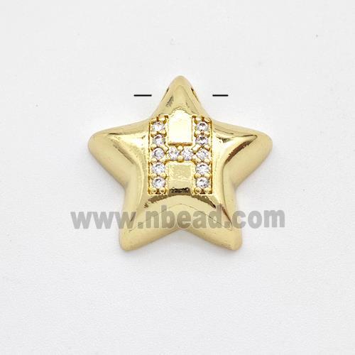 Copper Star Pendant Pave Zirconia Letter-H Large Hole Gold Plated