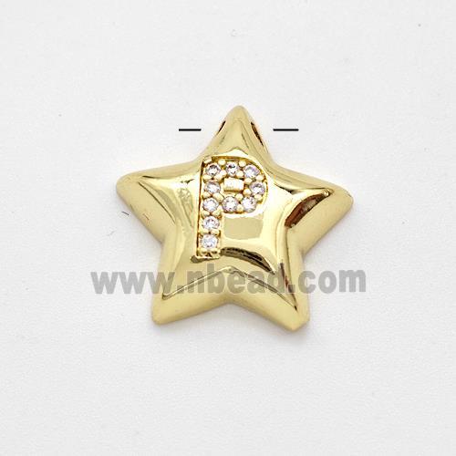 Copper Star Pendant Pave Zirconia Letter-P Large Hole Gold Plated