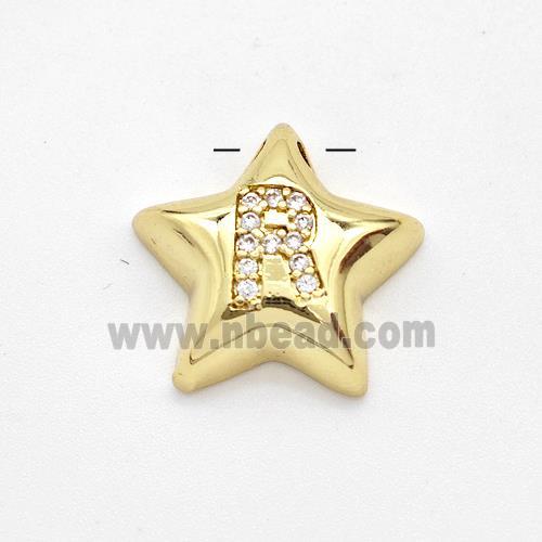 Copper Star Pendant Pave Zirconia Letter-R Large Hole Gold Plated