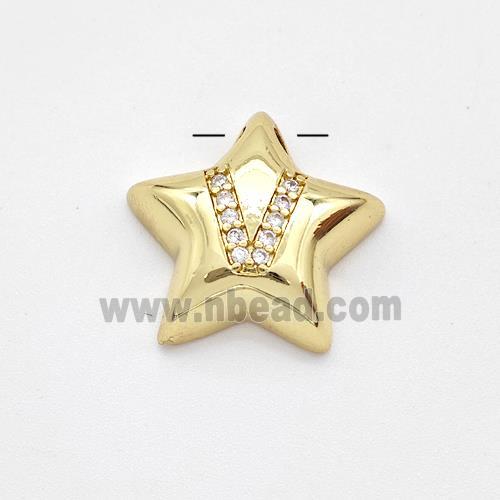 Copper Star Pendant Pave Zirconia Letter-V Large Hole Gold Plated