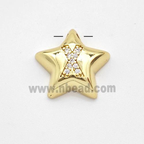 Copper Star Pendant Pave Zirconia Letter-X Large Hole Gold Plated