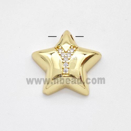 Copper Star Pendant Pave Zirconia Letter-Y Large Hole Gold Plated