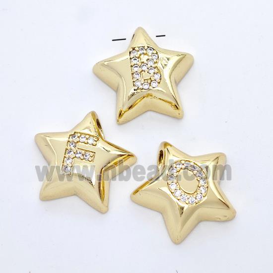 Copper Star Alphabet Pendant Pave Zirconia Mix Letters Large Hole Gold Plated