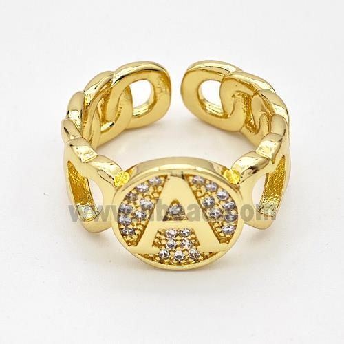 Copper Ring Pave Zirconia Letter-A Gold Plated