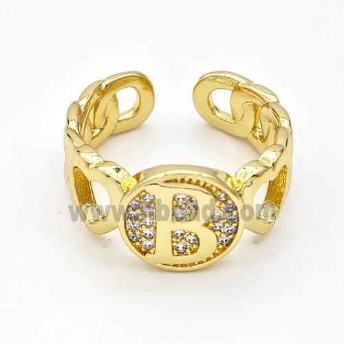 Copper Ring Pave Zirconia Letter-B Gold Plated