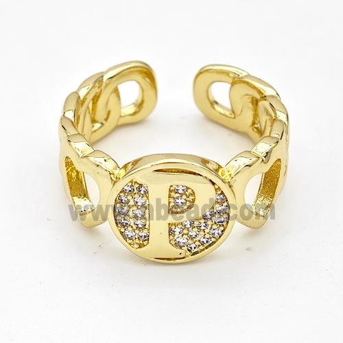 Copper Ring Pave Zirconia Letter-P Gold Plated