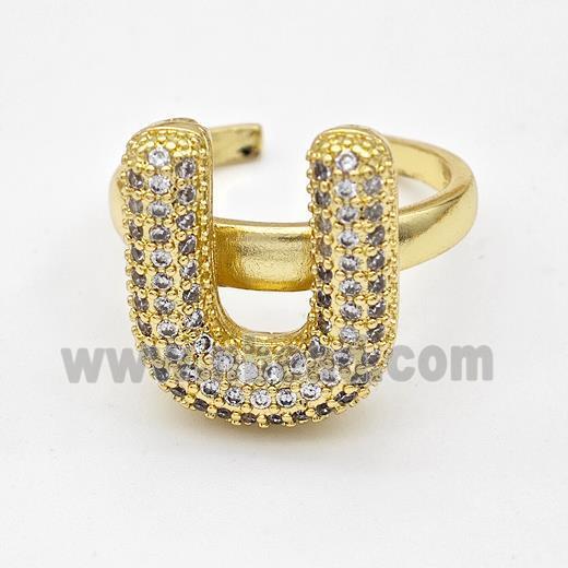 Copper Ring Pave Zirconia Letter-U Gold Plated