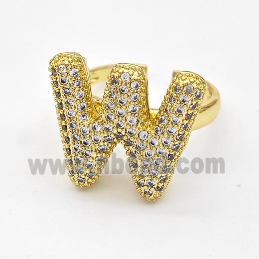 Copper Ring Pave Zirconia Letter-W Gold Plated