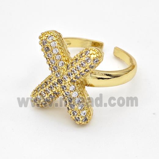 Copper Ring Pave Zirconia Letter-X Gold Plated