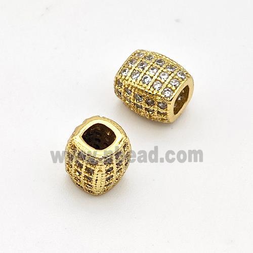 Copper Barrel Beads Micro Pave Zirconia Large Hole Gold Plated