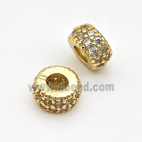 Copper Rondelle Beads Micro Pave Zirconia Large Hole Gold Plated