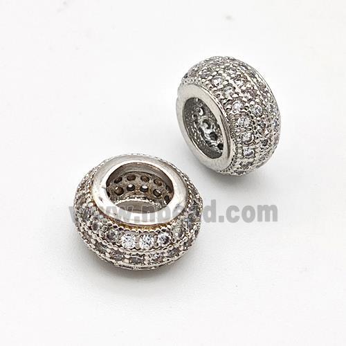 Copper Rondelle Beads Micro Pave Zirconia Large Hole Platinum Plated