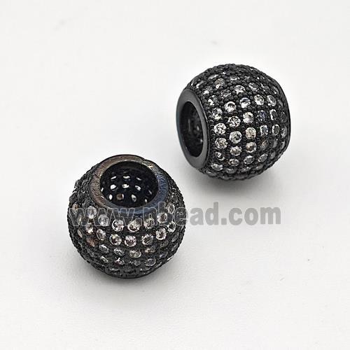 Copper Round Beads Micro Pave Zirconia Large Hole Black Plated