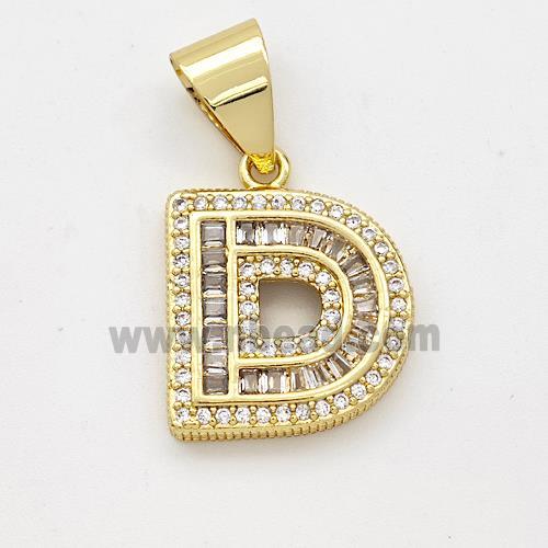 Copper Pendant Pave Zirconia Letter-D Gold Plated