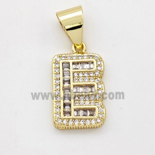 Copper Pendant Pave Zirconia Letter-E Gold Plated