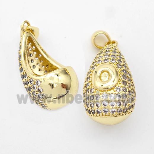 Copper Teardrop Pendant Pave Zirconia Letter-O Hollow Gold Plated