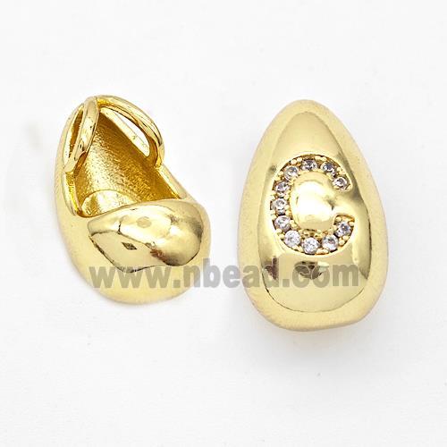 Copper Teardrop Pendant Pave Zirconia Letter-C Gold Plated