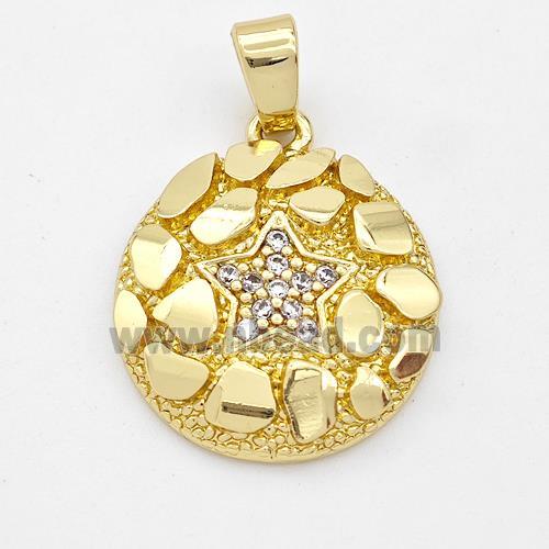 Copper Circle Pendant Micro Pave Zircon Star Nugget Gold Plated