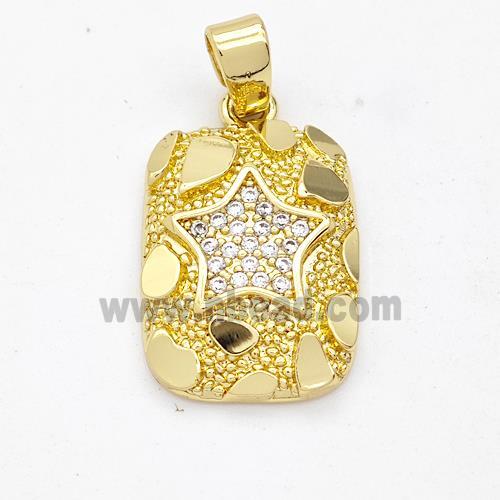 Copper Rectangle Pendant Pave Zirconia Star Nugget Gold Plated