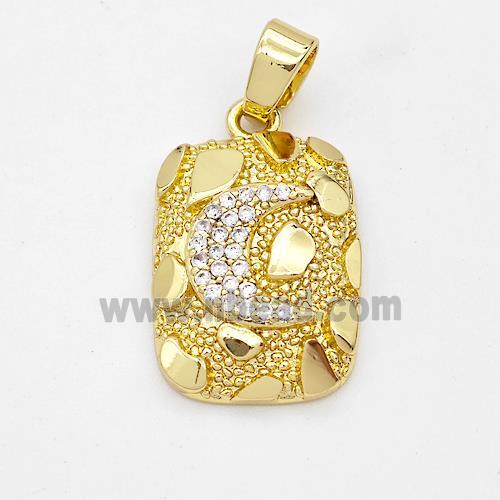 Copper Rectangle Pendant Pave Zirconia Moon Nugget Gold Plated