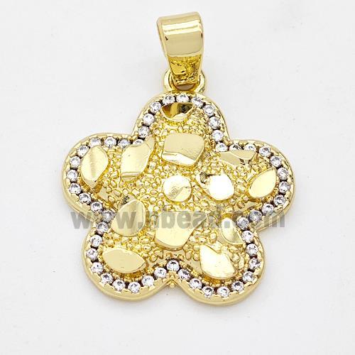 Copper Flower Pendant Micro Pave Zirconia Nugget Gold Plated