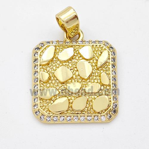 Copper Square Pendant Micro Pave Nugget Gold Plated