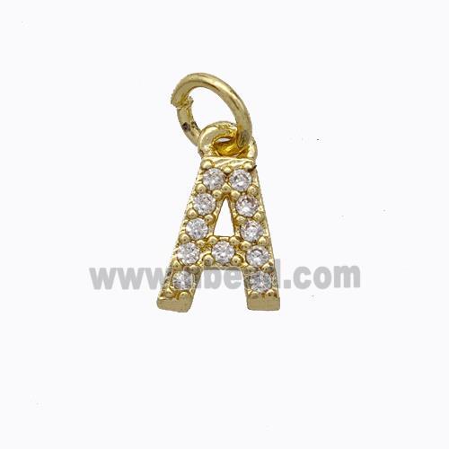 Copper Pendant Pave Zirconia Letter-A Gold Plated