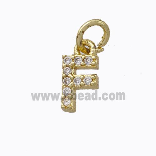 Copper Pendant Pave Zirconia Letter-F Gold Plated