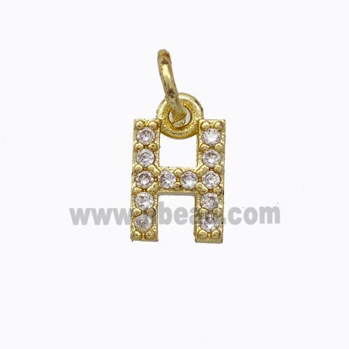 Copper Pendant Pave Zirconia Letter-H Gold Plated